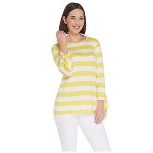 Joan Rivers Striped Tee with Tie Detail Yellow